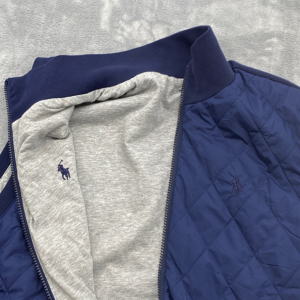 Polo Ralph Lauren Reversible Quilted Vest Mens Large Navy Blue Heather Grey Zip